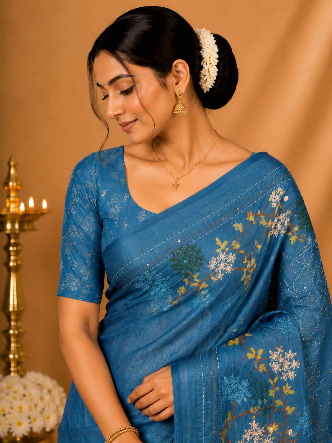 Party Wear Saree – Teal Blue