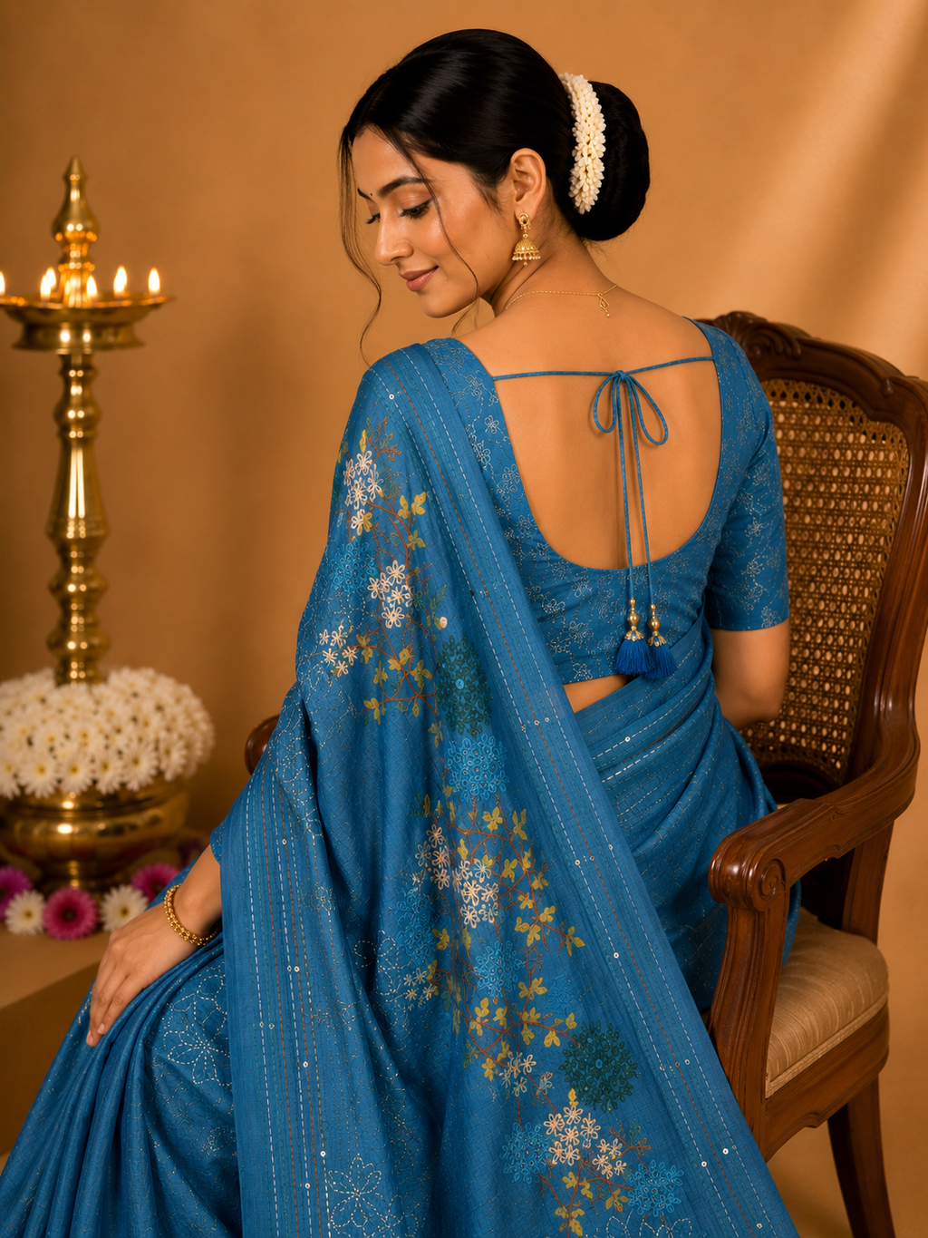 Party Wear Saree – Teal Blue