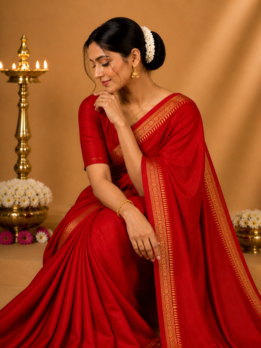 Party Wear Saree – Classic Red