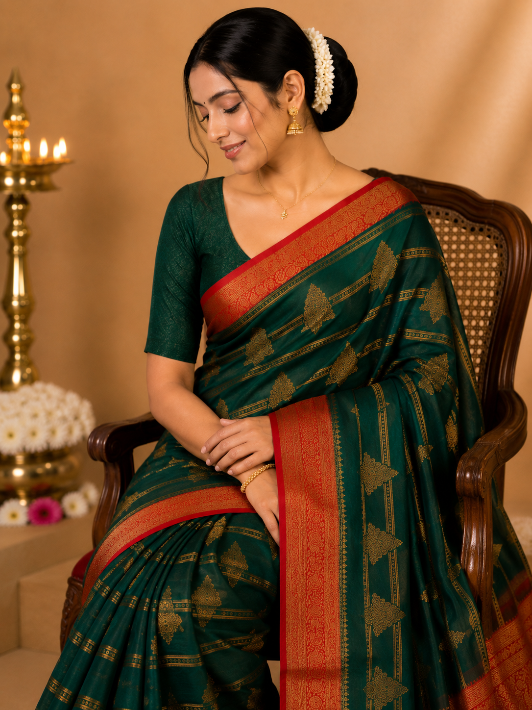 Party Wear Saree – Emerald Green