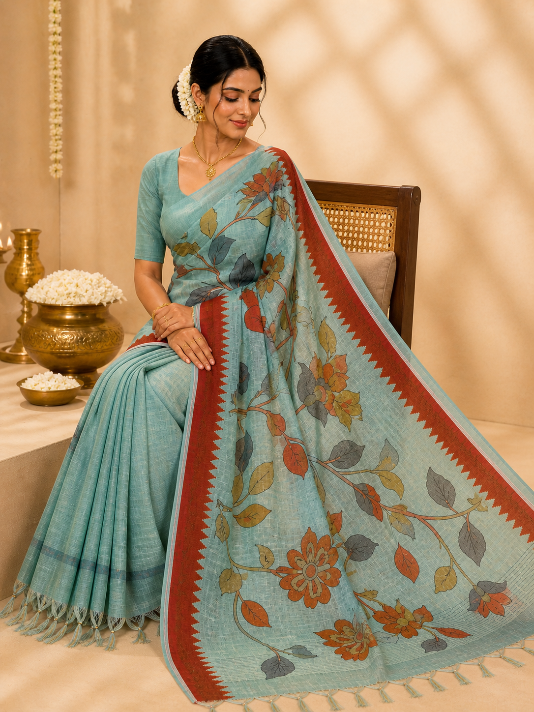 Banger pallu Silk Saree – Aqua Blue