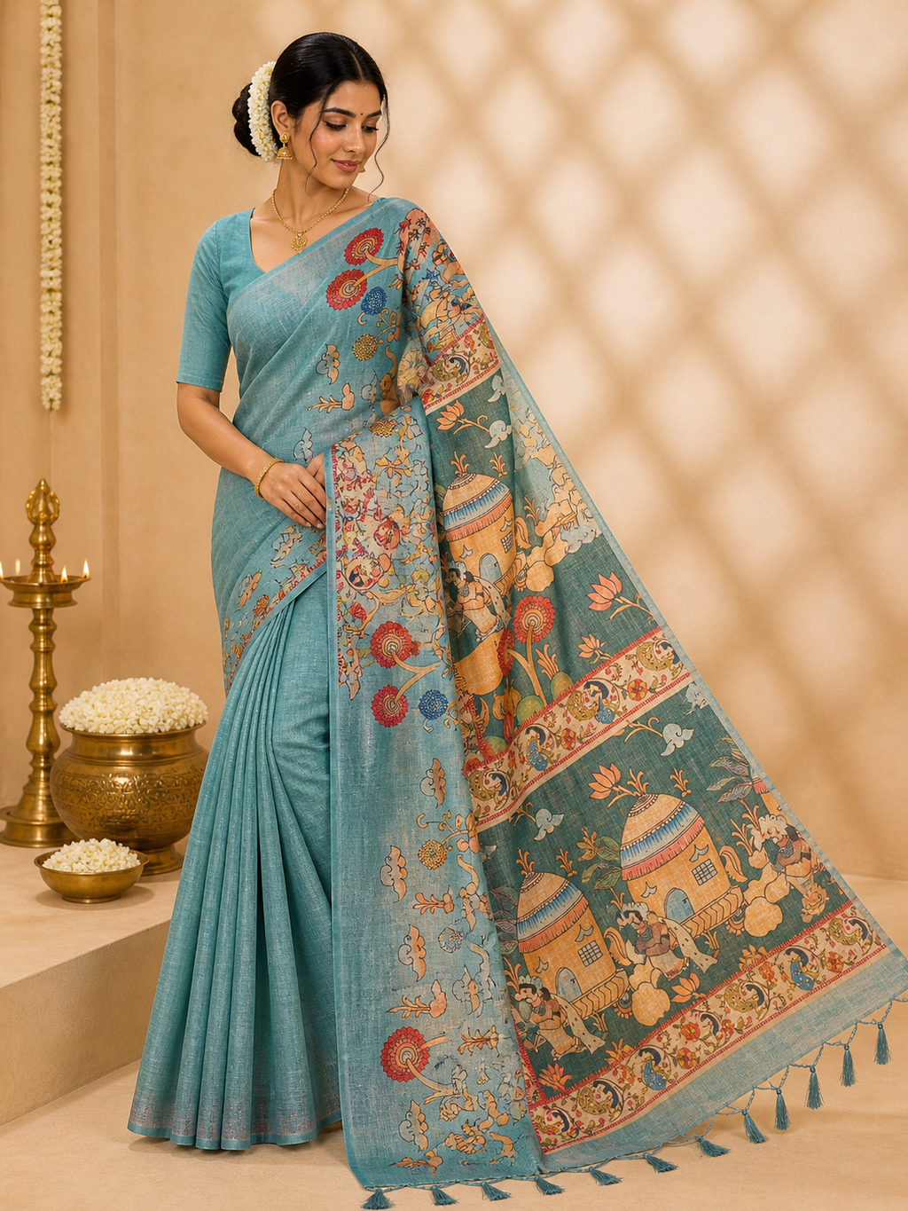 Banger Pallu Silk Saree – Aqua Blue