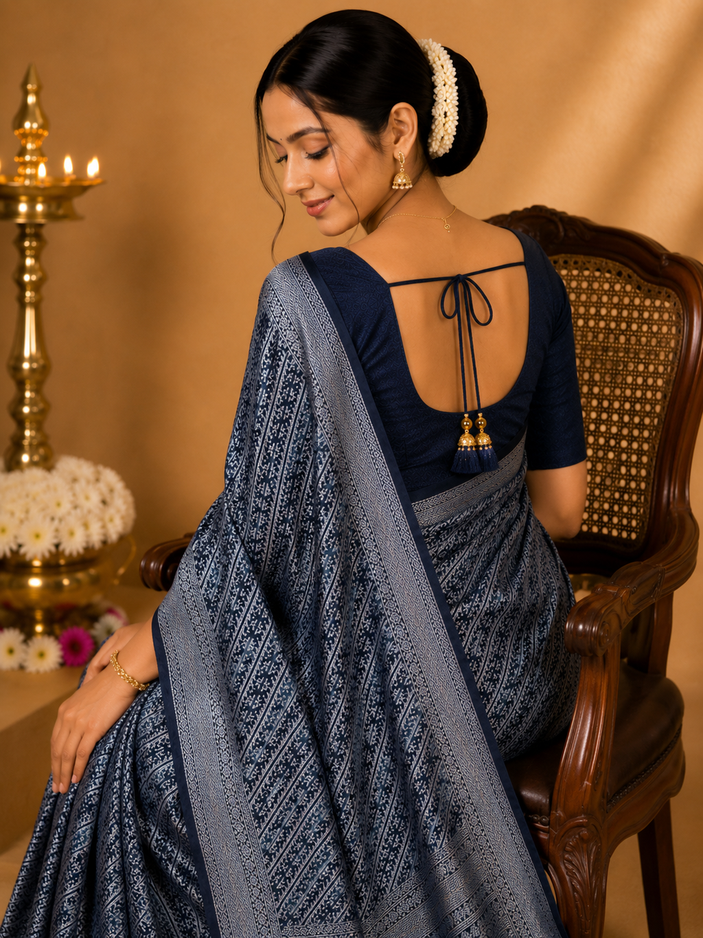 Party Wear Saree – Steel Blue