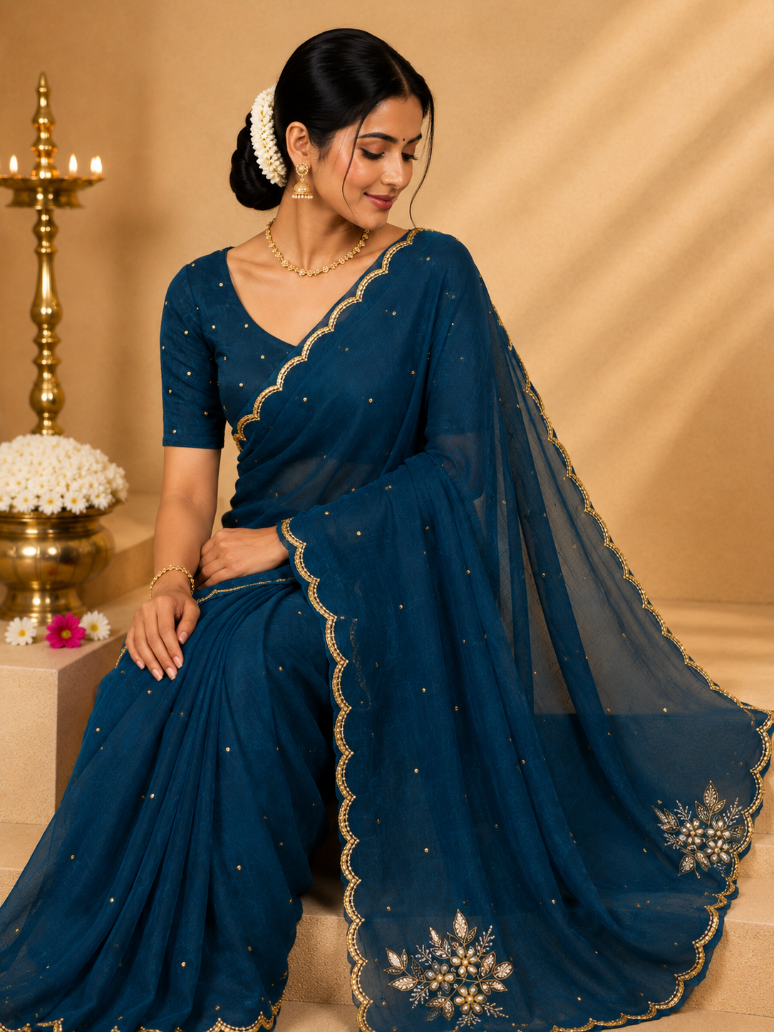 Party Wear Saree – Teal Blue