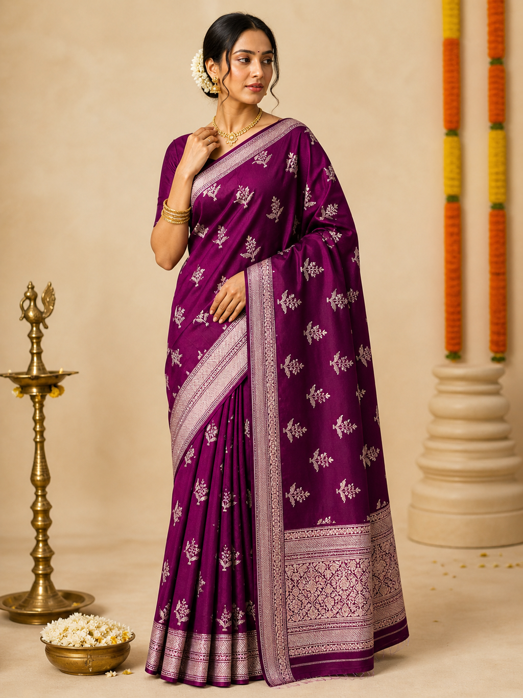 Banarasi Silk Saree – Royal Plum