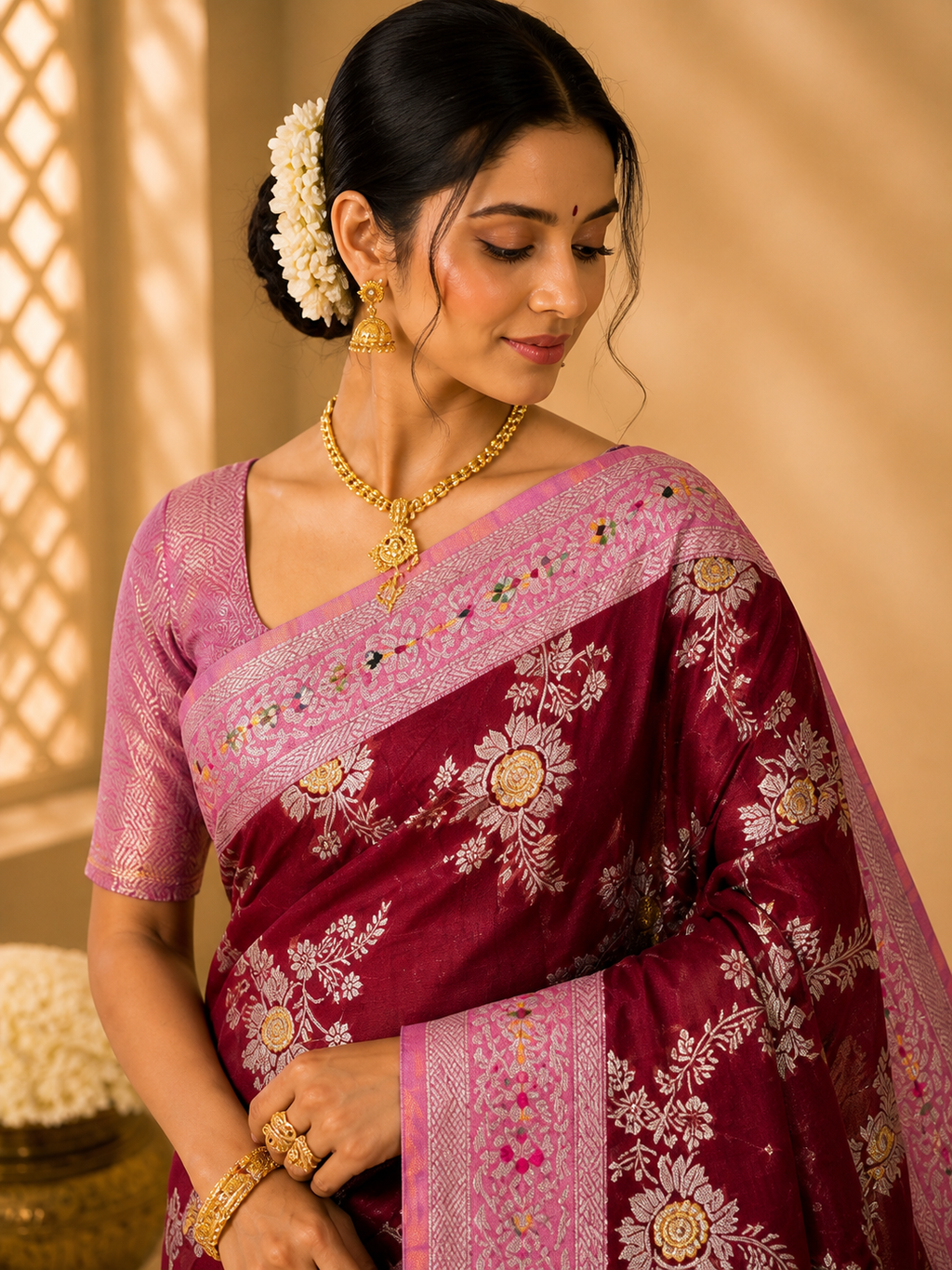 Jaipuri Silk Saree – Rich Maroon