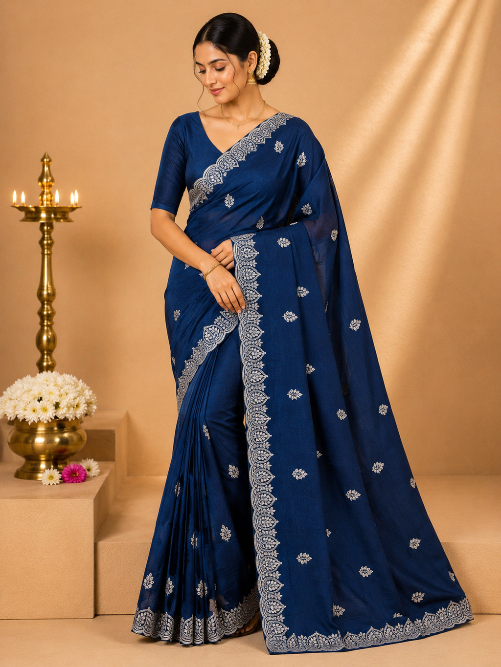 Party Wear Saree – Royal Navy Blue
