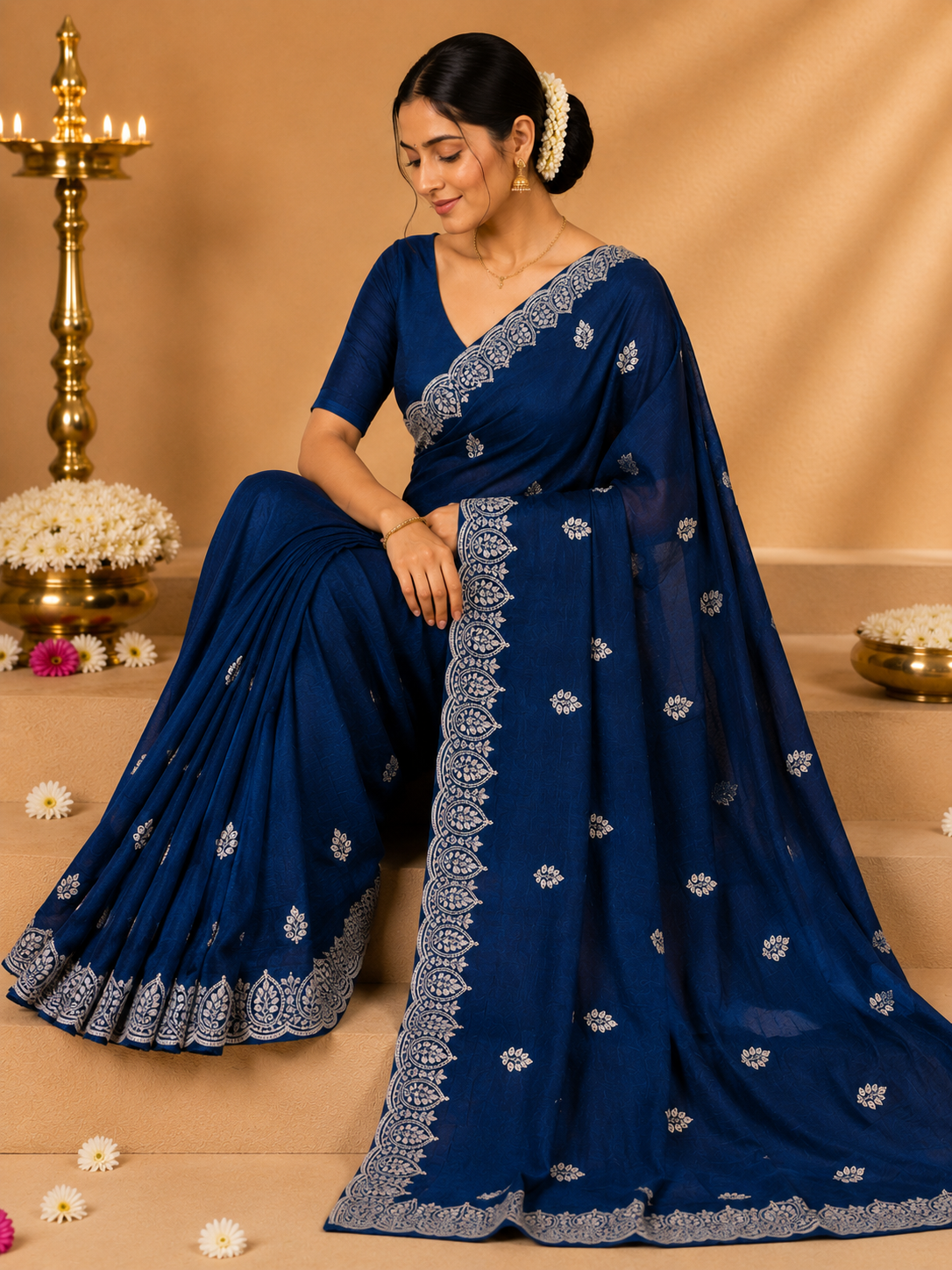 Party Wear Saree – Royal Navy Blue