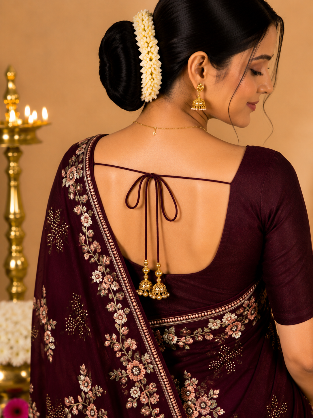 Party Wear Saree – Maroon Floral