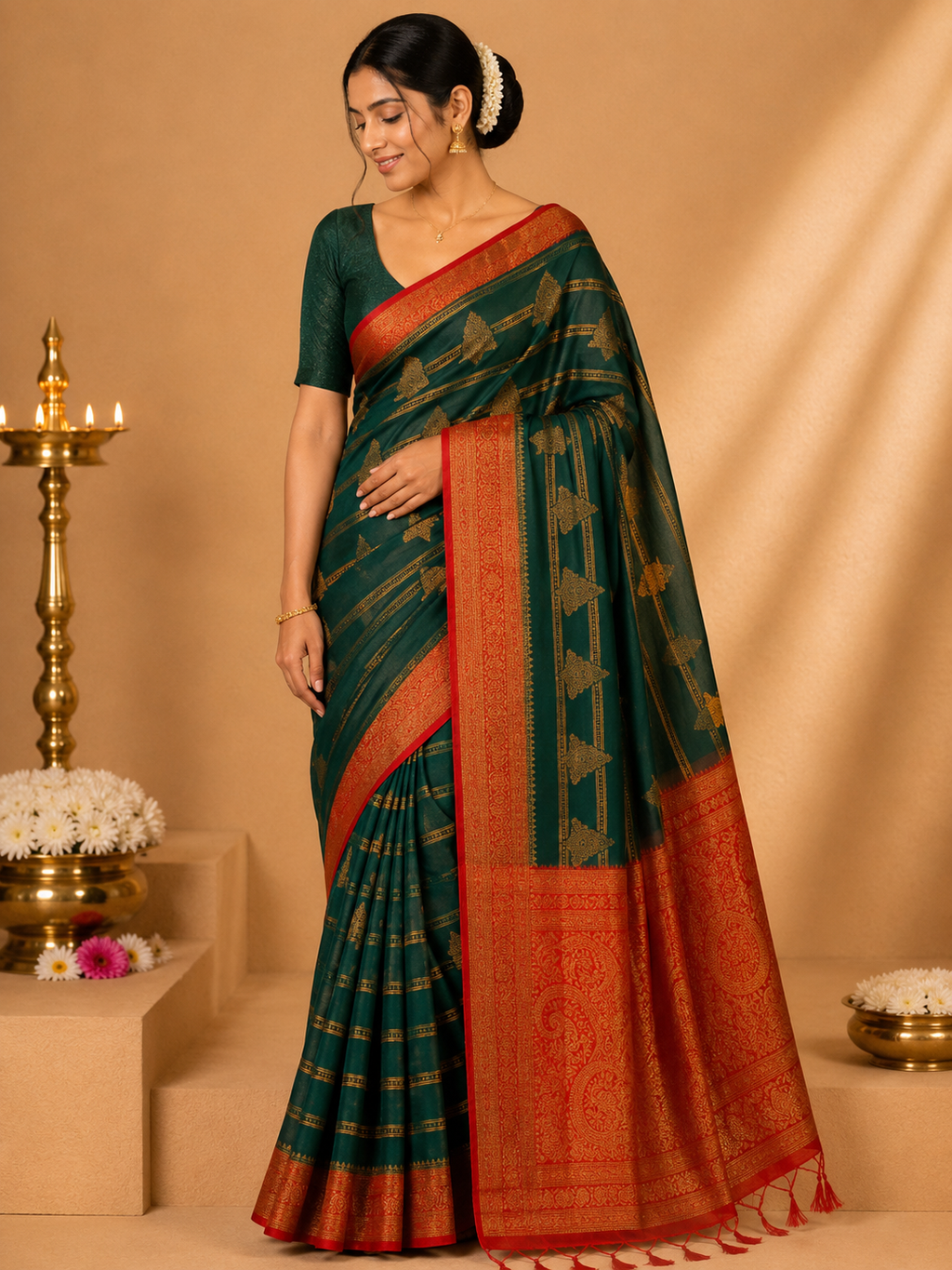 Party Wear Saree – Emerald Green