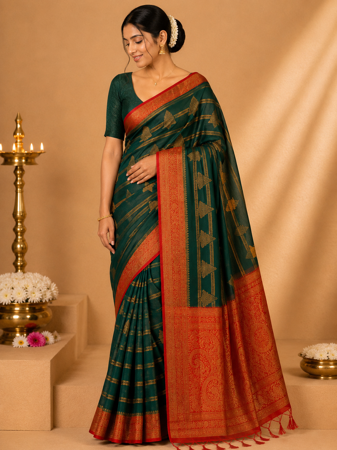 Party Wear Saree – Emerald Green