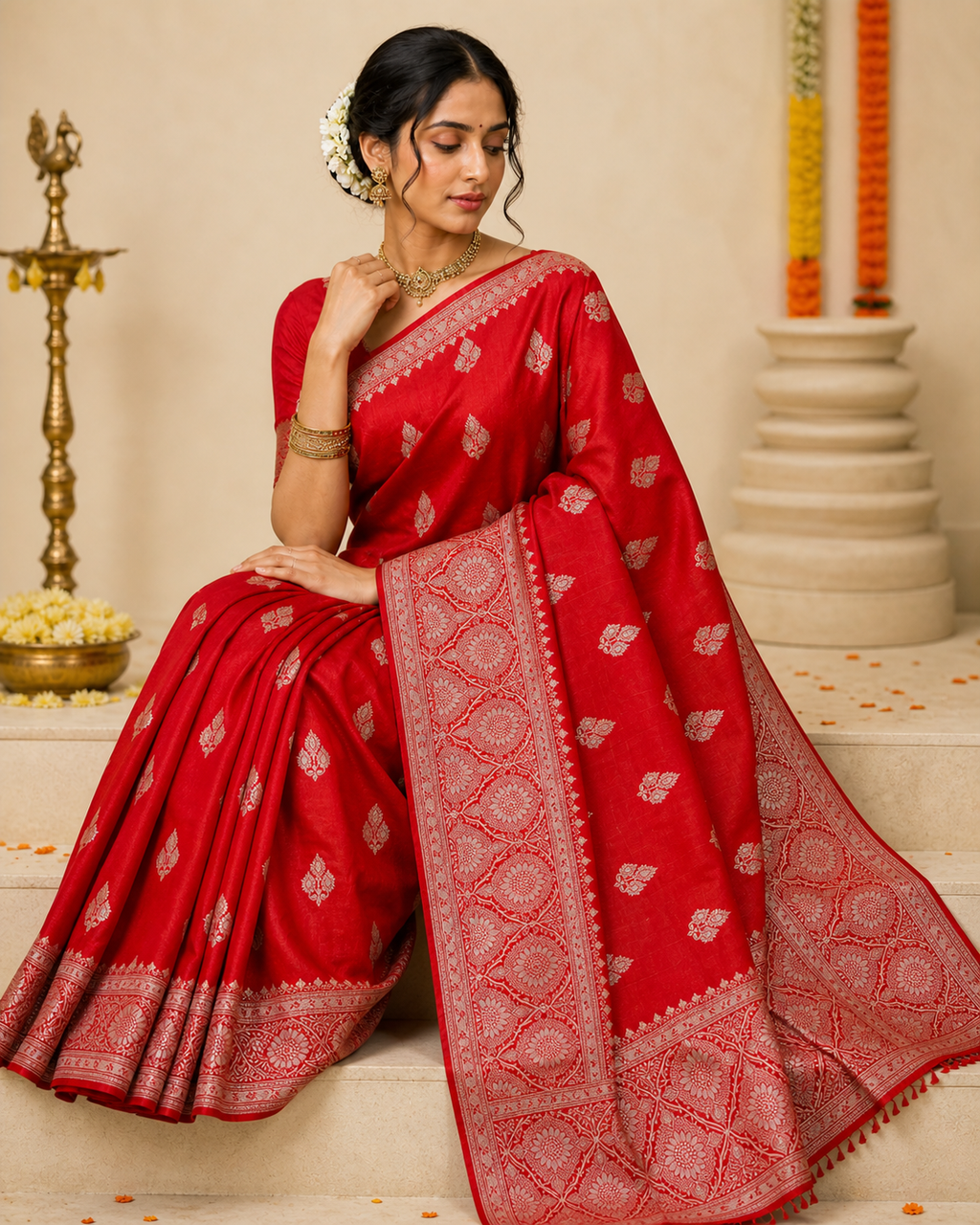 Banaras Silk Saree – Classic Red