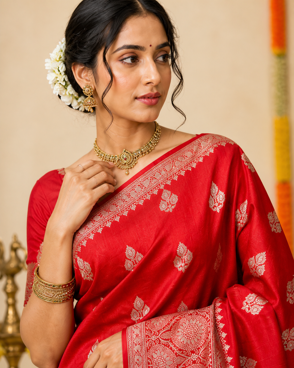 Banaras Silk Saree – Classic Red