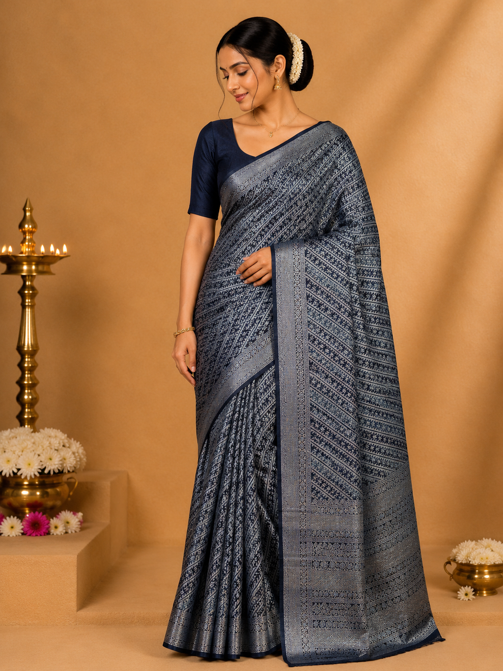 Party Wear Saree – Steel Blue