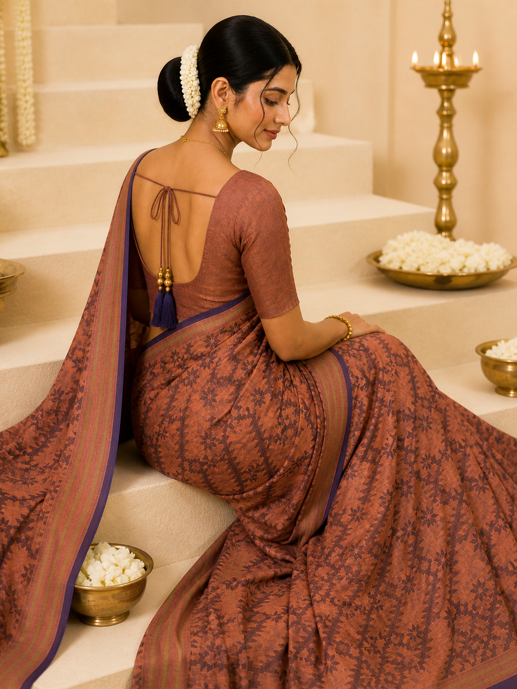 Bengali Cotton Saree – Soft Sage Green