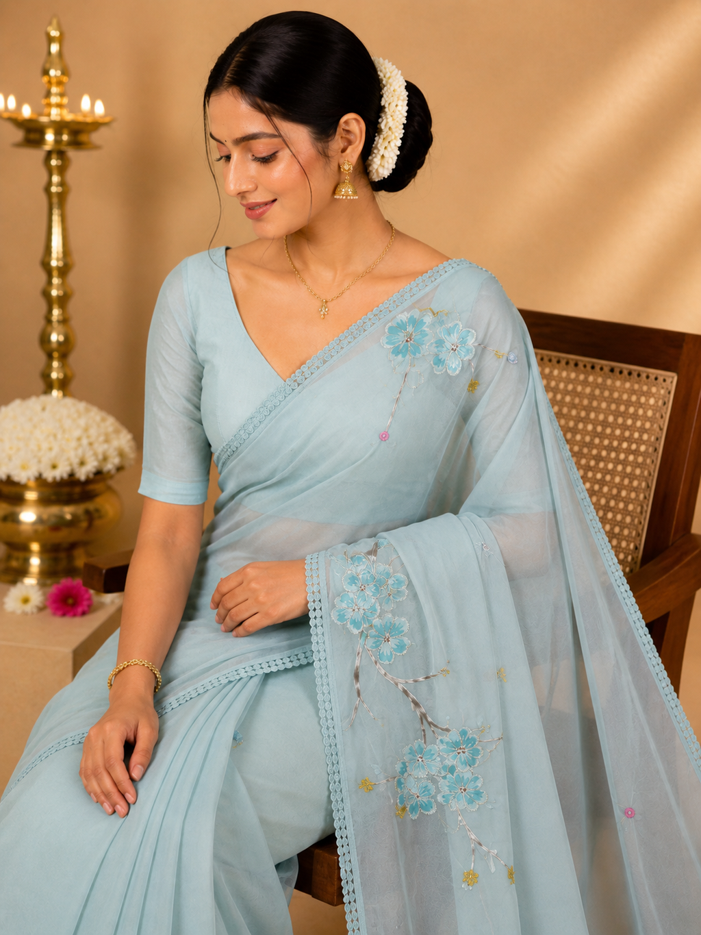 Party Wear Saree – Pastel Blue