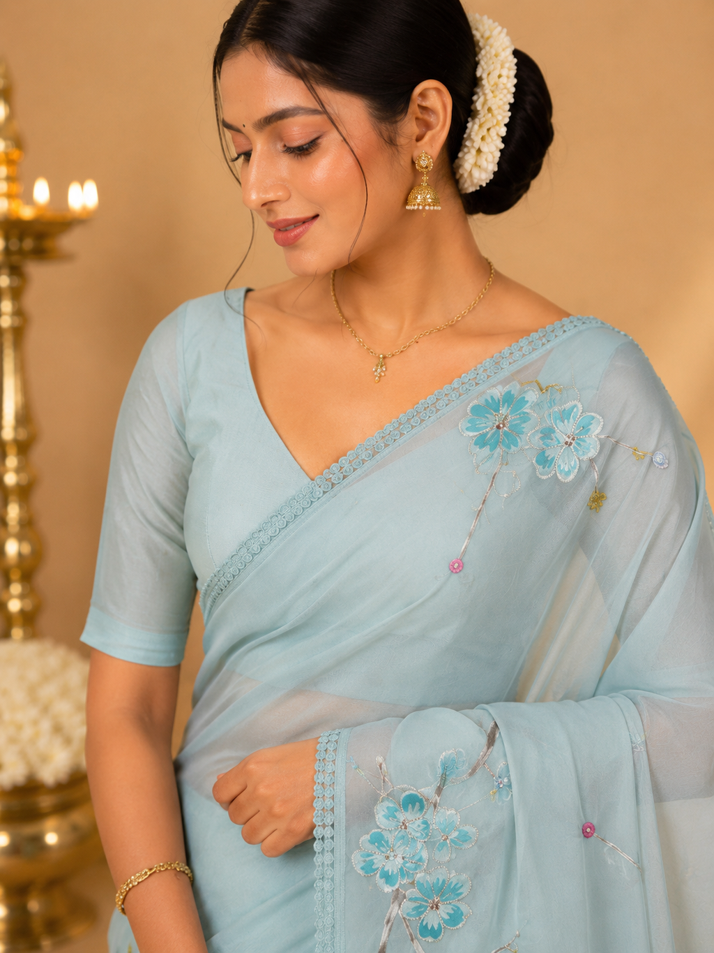Party Wear Saree – Pastel Blue