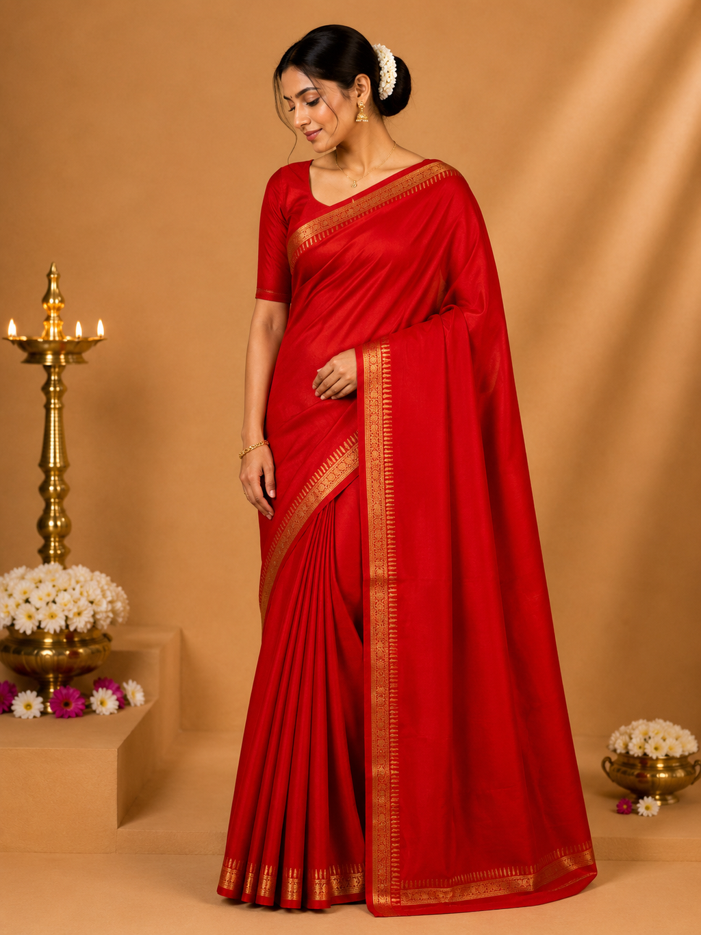 Party Wear Saree – Classic Red