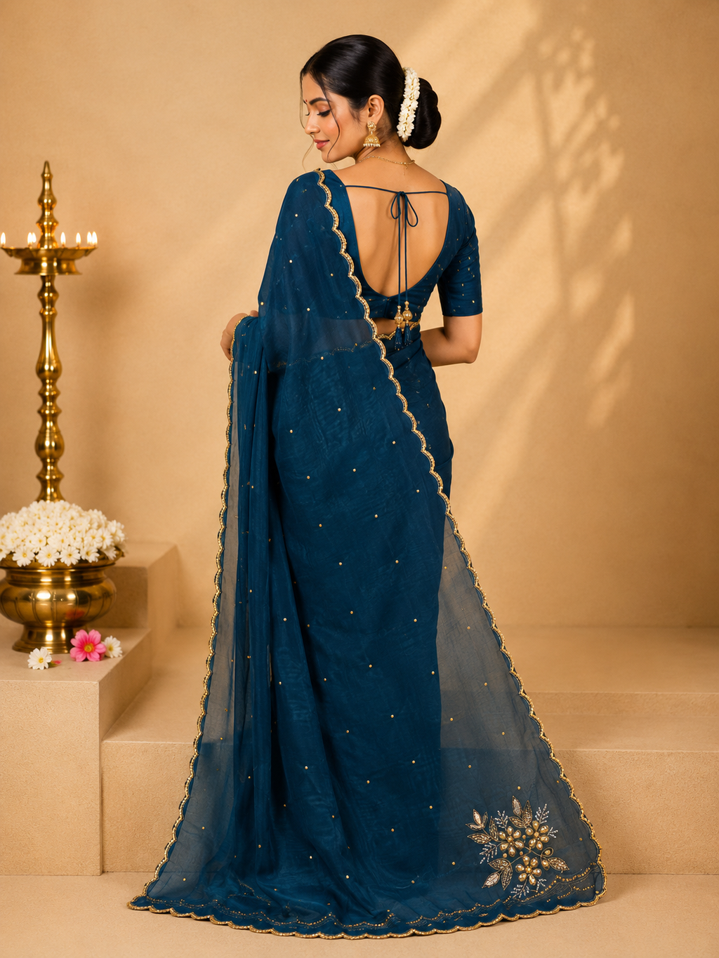 Party Wear Saree – Teal Blue