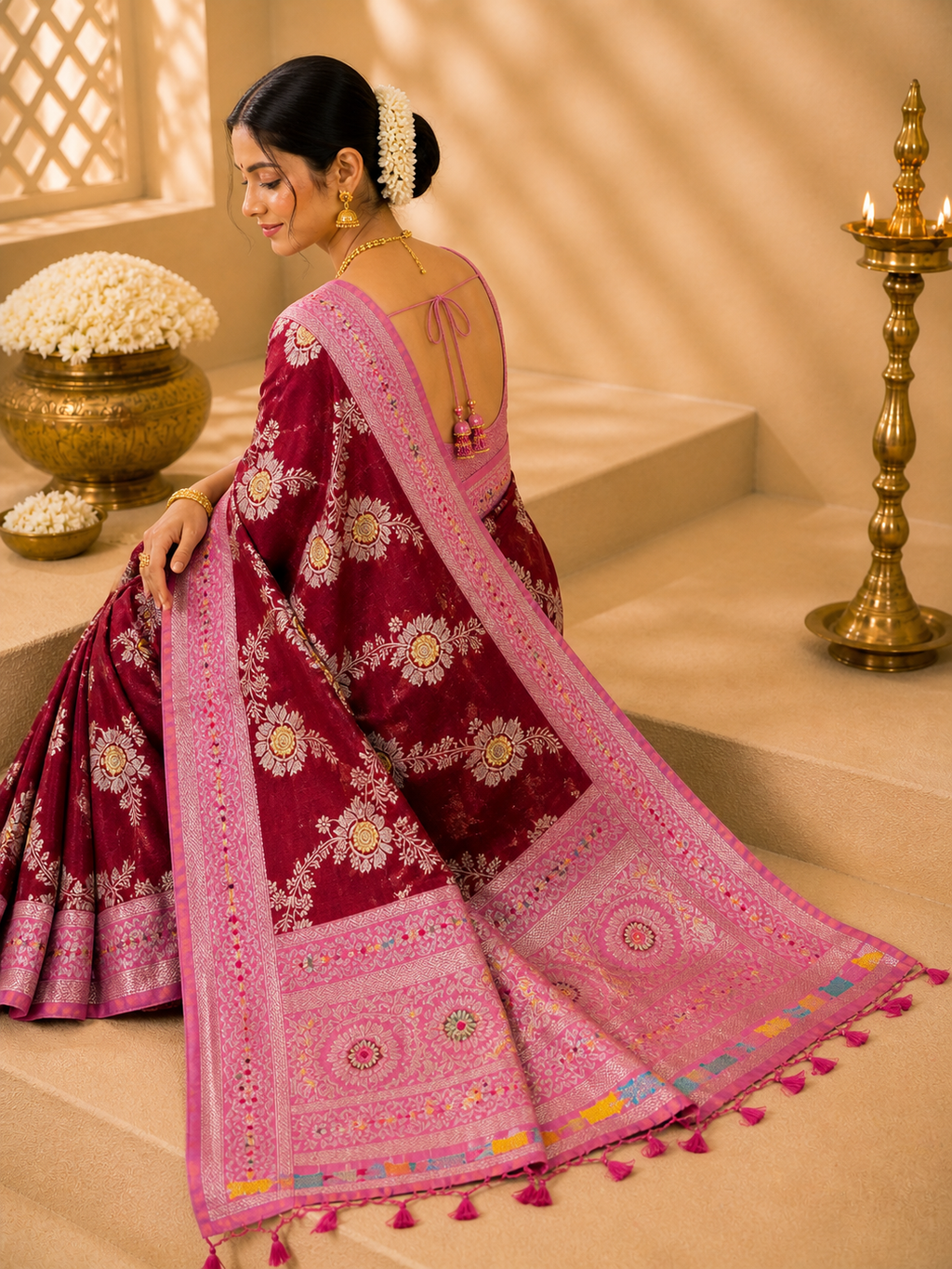 Jaipuri Silk Saree – Rich Maroon