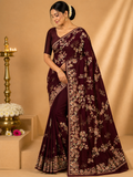Party Wear Saree – Maroon Floral