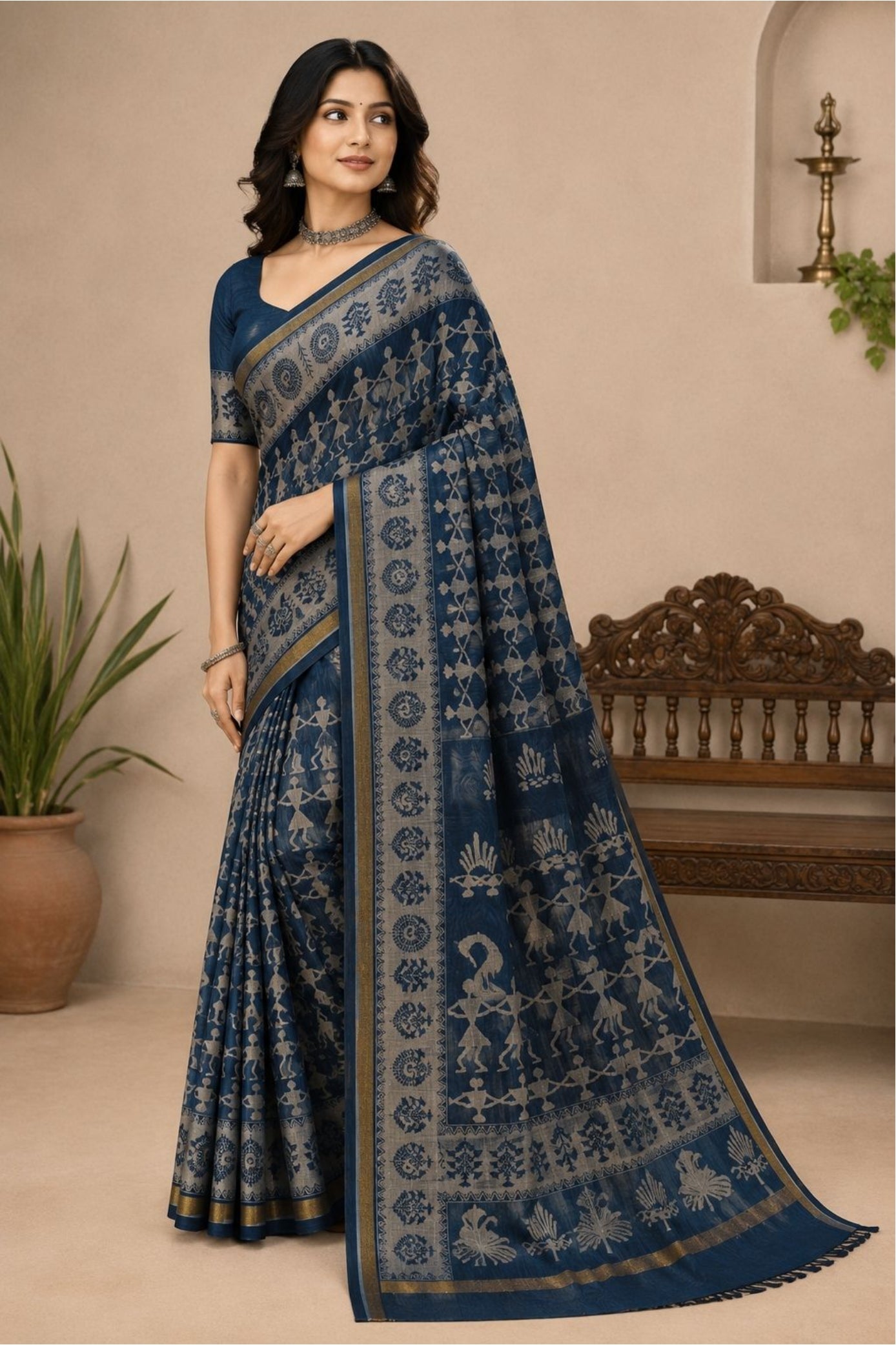 Tribal Print Cotton Saree