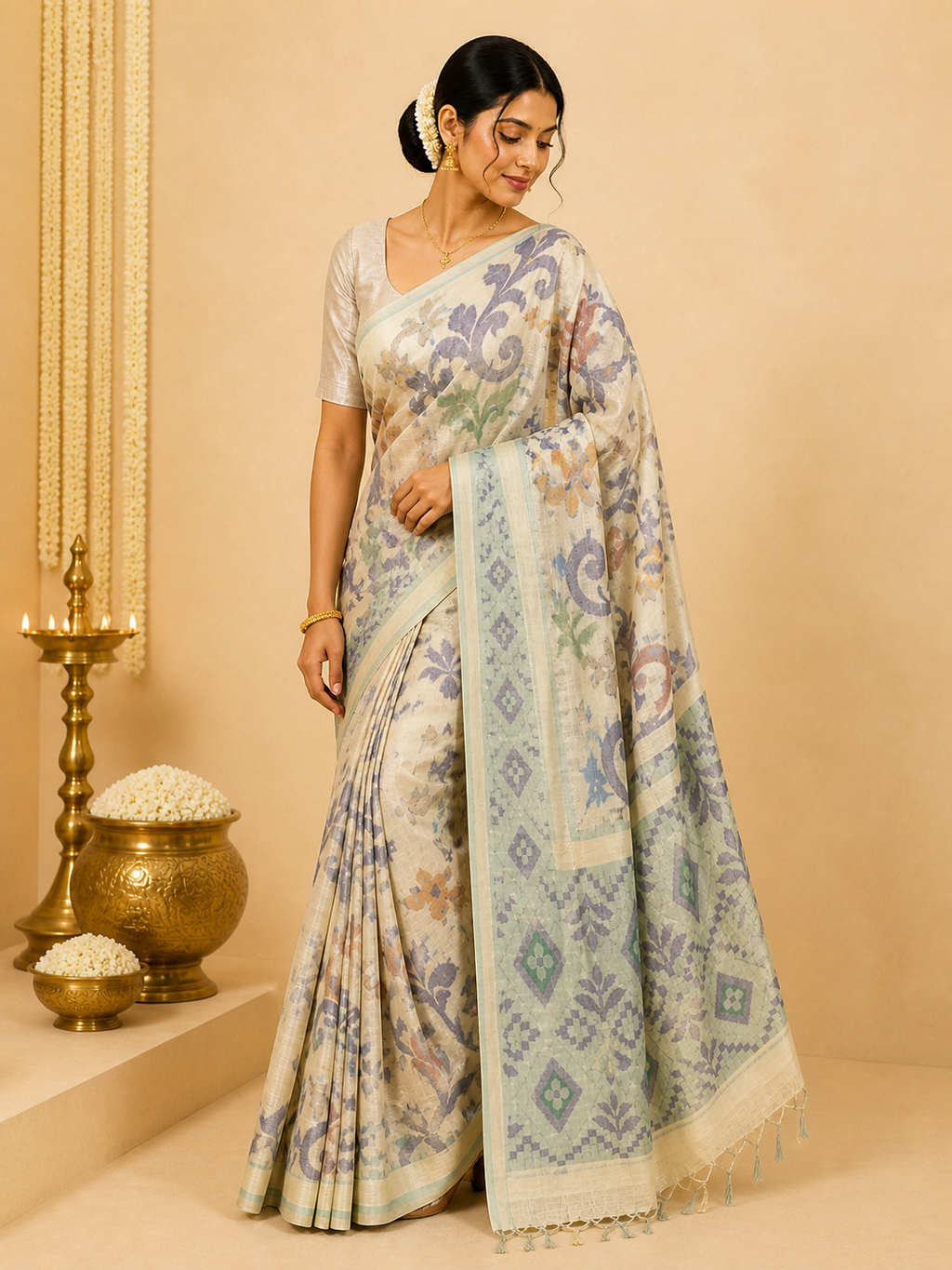 Bengali Cotton Saree – Beige