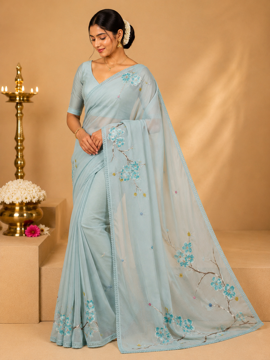 Party Wear Saree – Pastel Blue