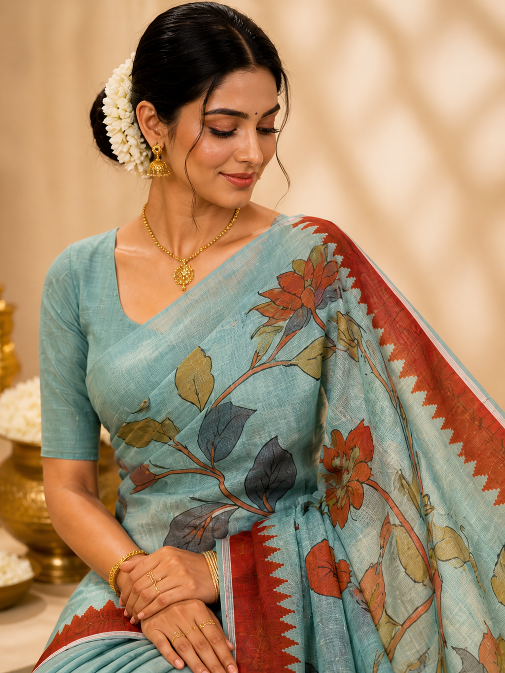 Banger pallu Silk Saree – Aqua Blue