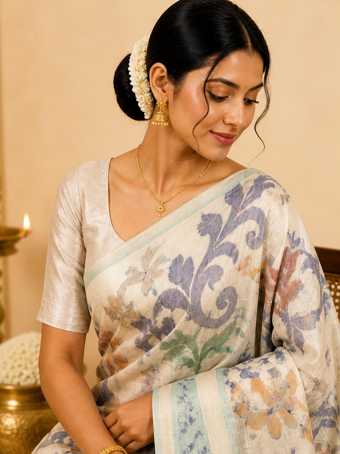 Bengali Cotton Saree – Beige