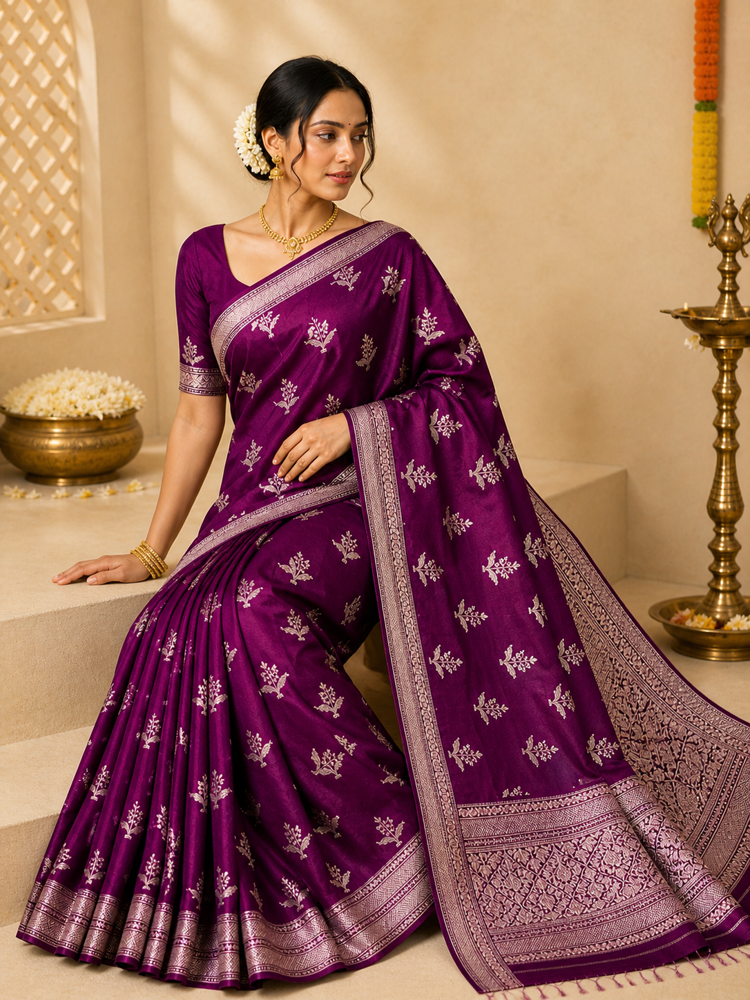 Banarasi Silk Saree – Royal Plum