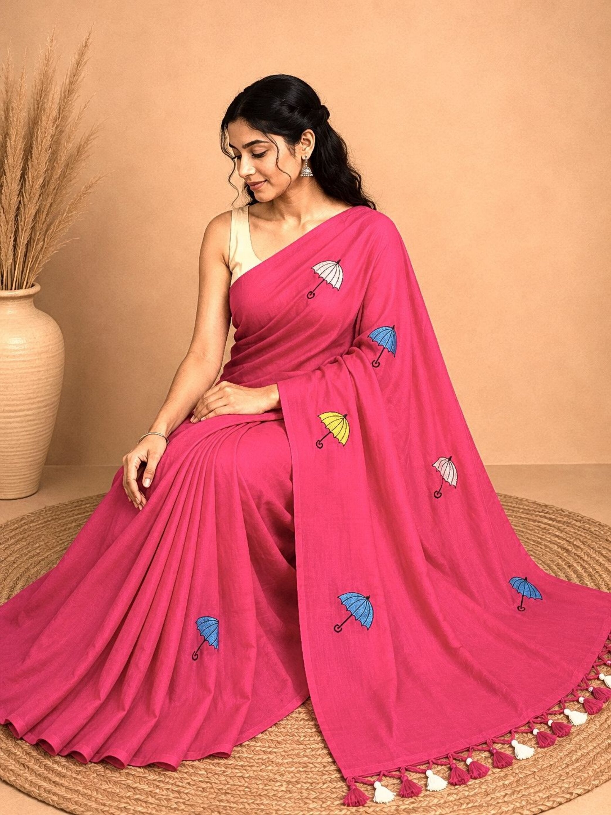 Cotton Saree with Umbrella Print