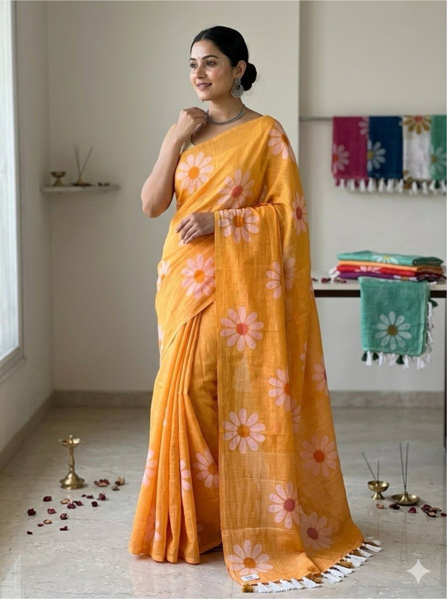 Mustard Cotton Saree