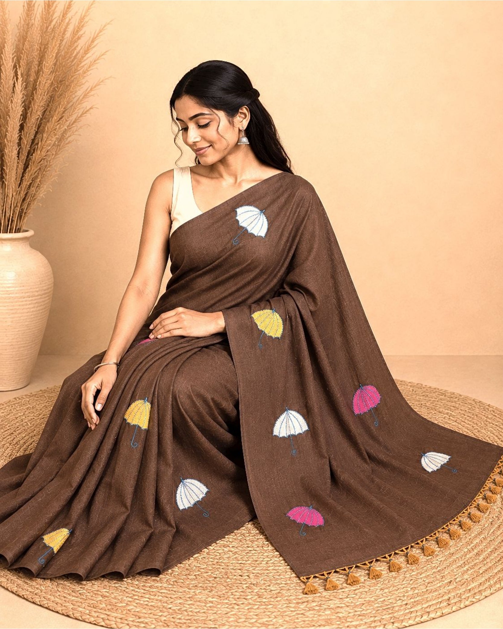 Cotton Saree with Umbrella Print