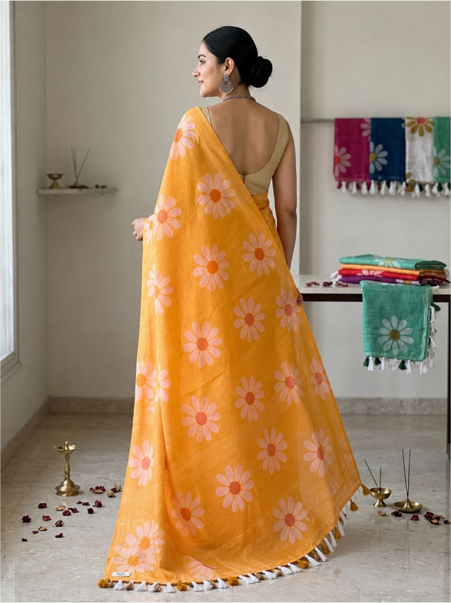 Mustard Cotton Saree