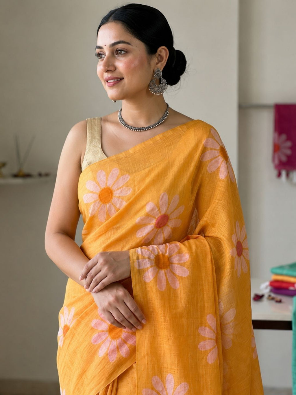 Mustard Cotton Saree