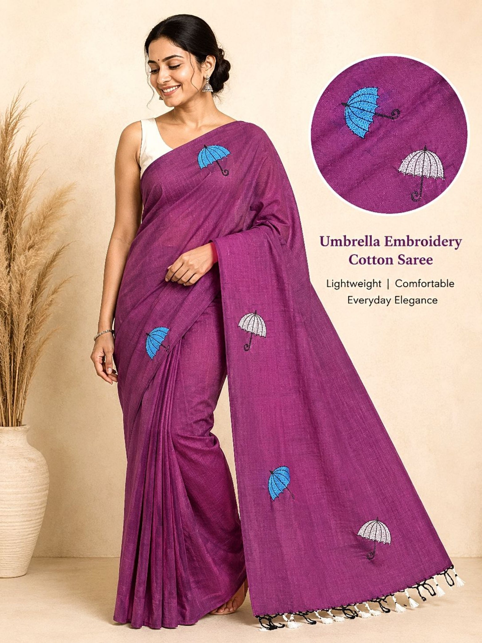 Cotton Saree with Umbrella Print