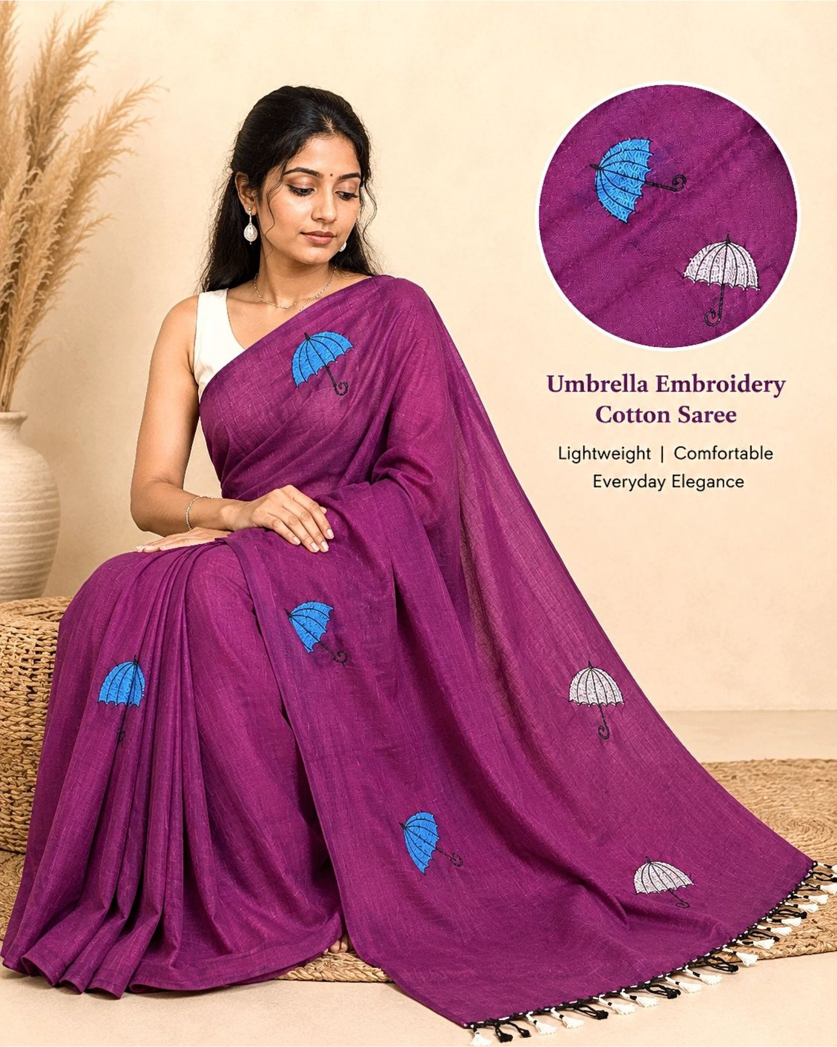 Cotton Saree with Umbrella Print