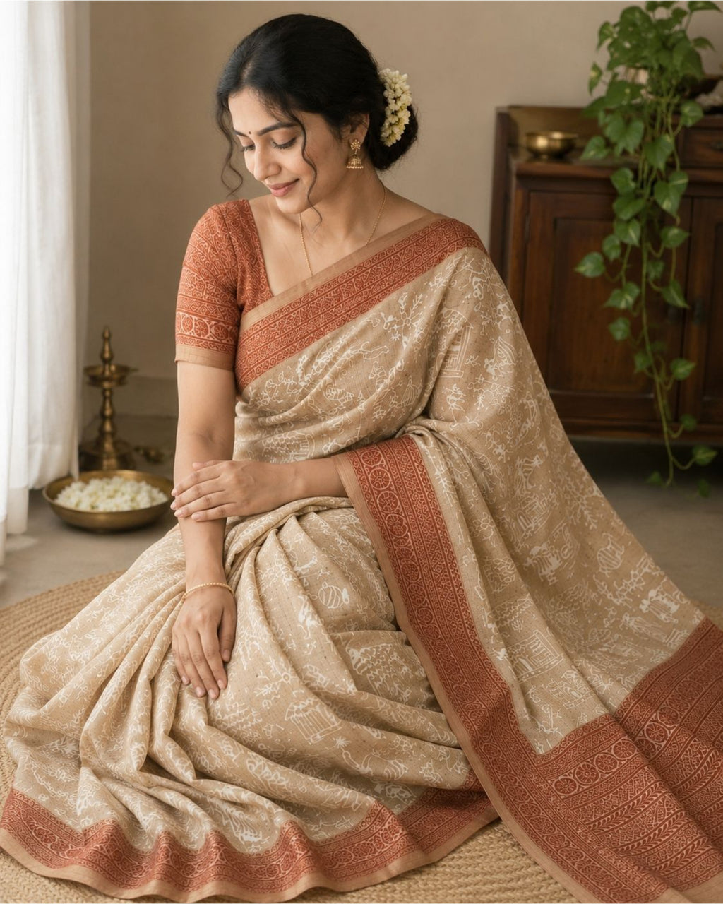 Beige Cotton Saree