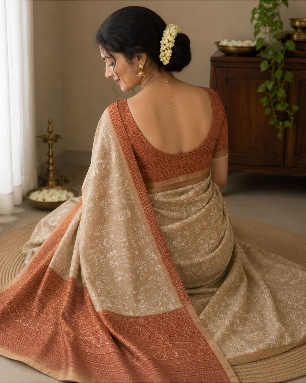 Beige Cotton Saree