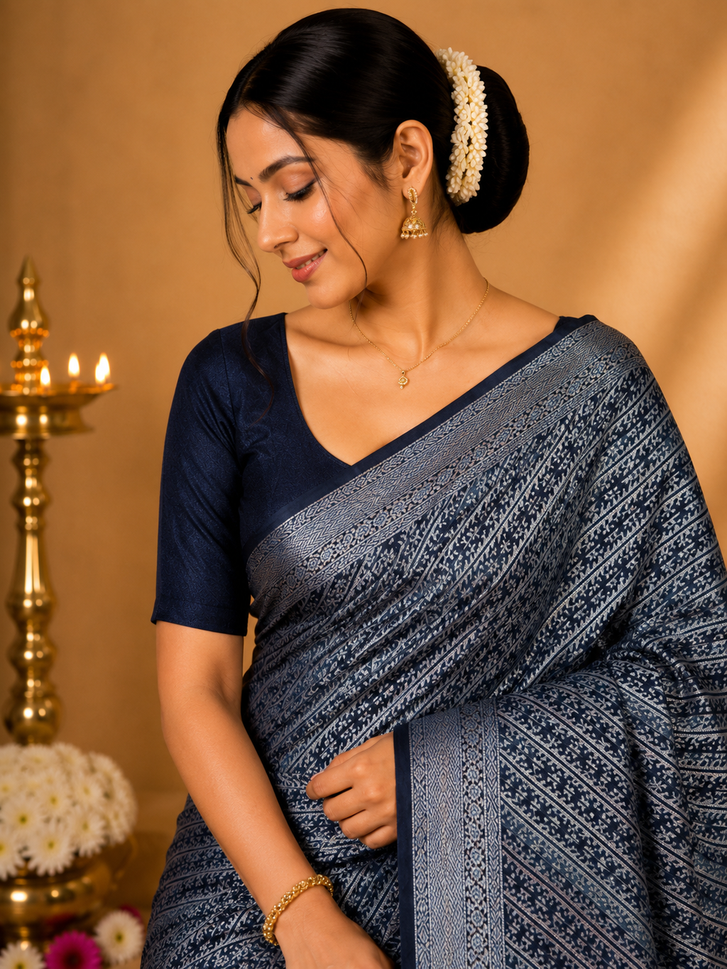 Party Wear Saree – Steel Blue