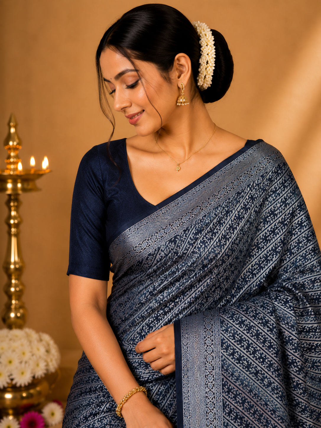 Party Wear Saree – Steel Blue