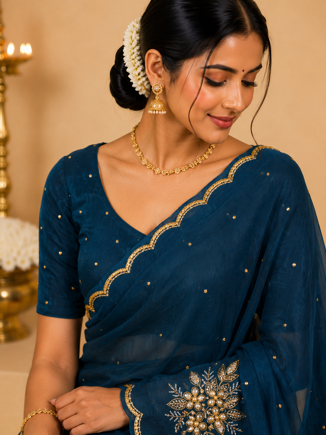 Party Wear Saree – Teal Blue