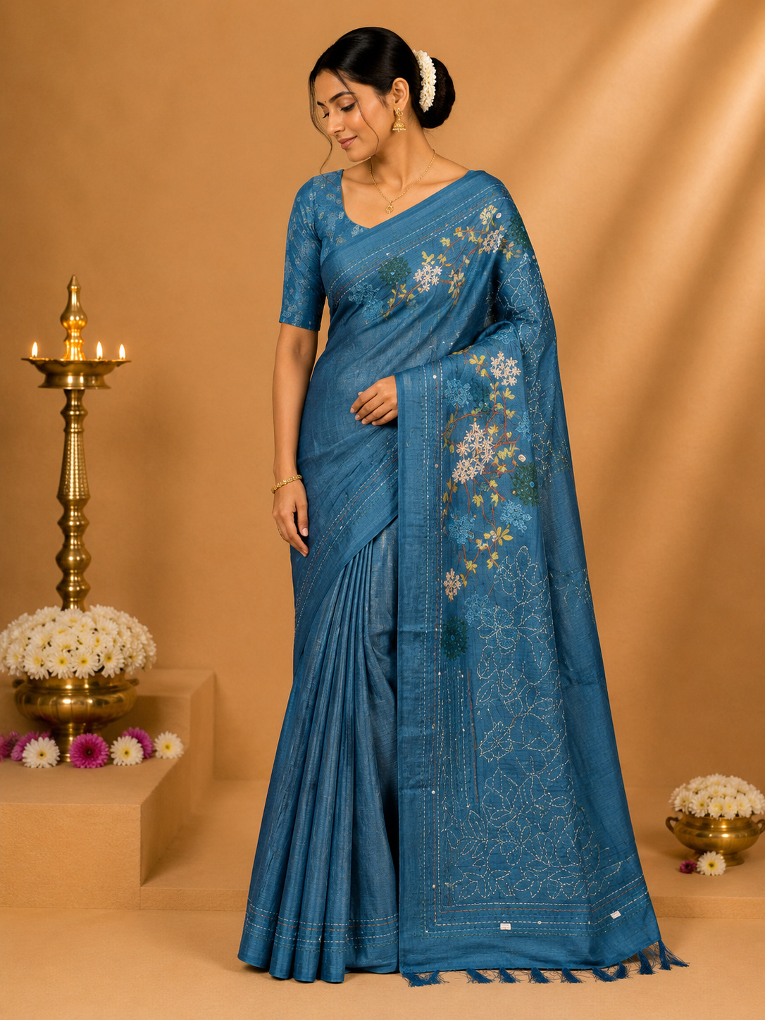 Party Wear Saree – Teal Blue