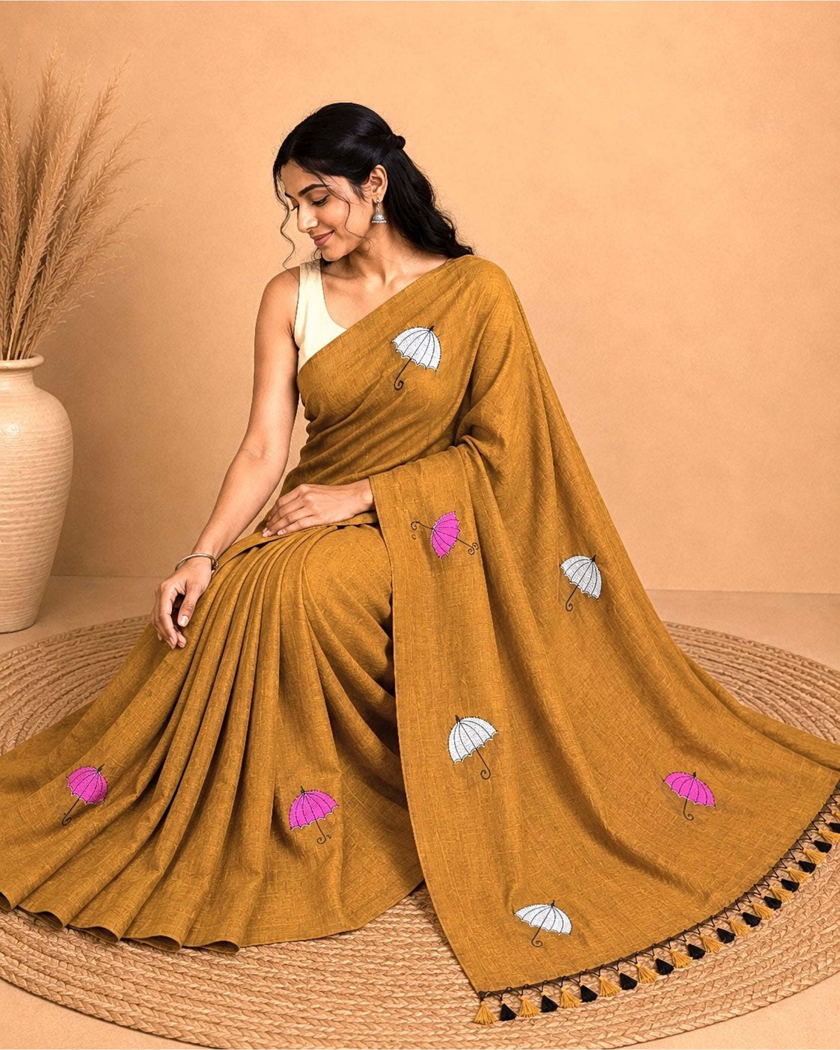 Cotton Saree with Umbrella Print