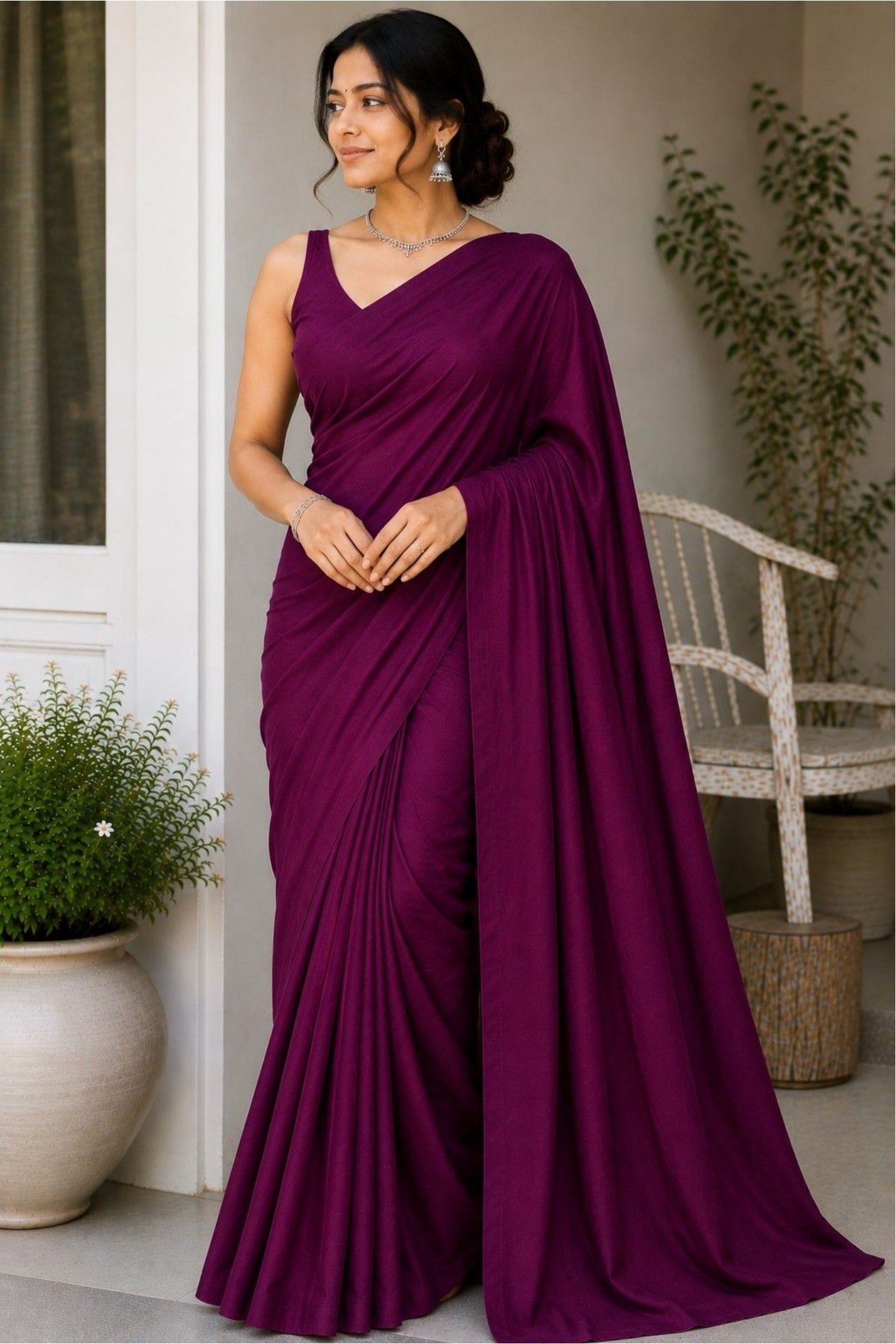 Plane Linen Cotten Saree