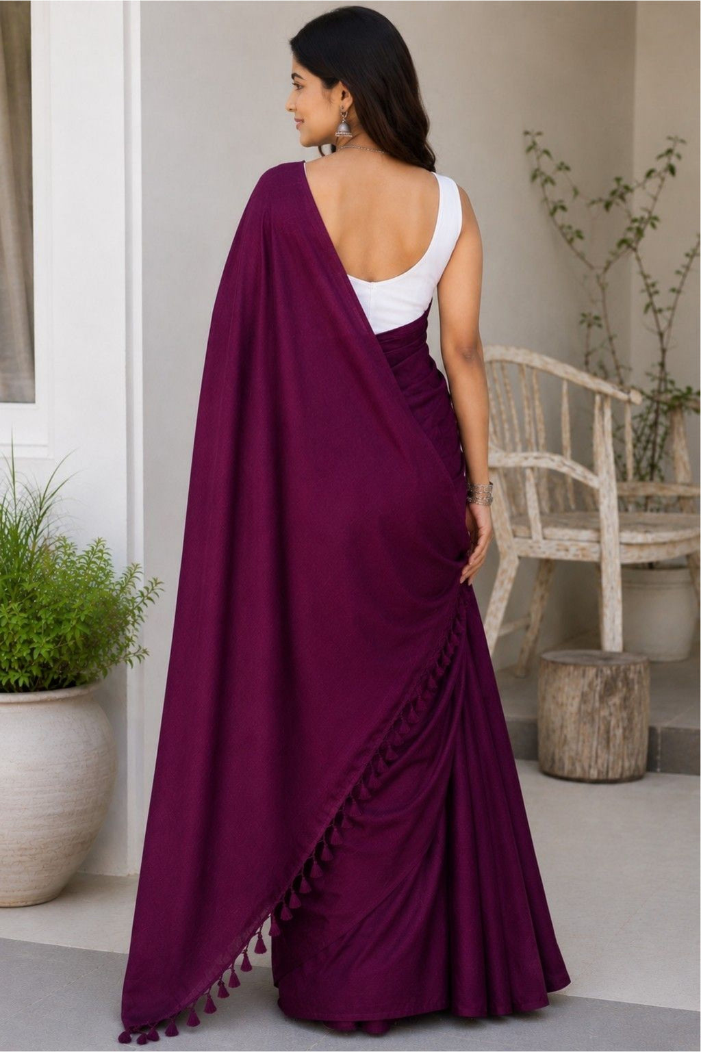 Plane Linen Cotten Saree